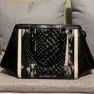 Brahmin Reptile Arden satchel in Black and Cream